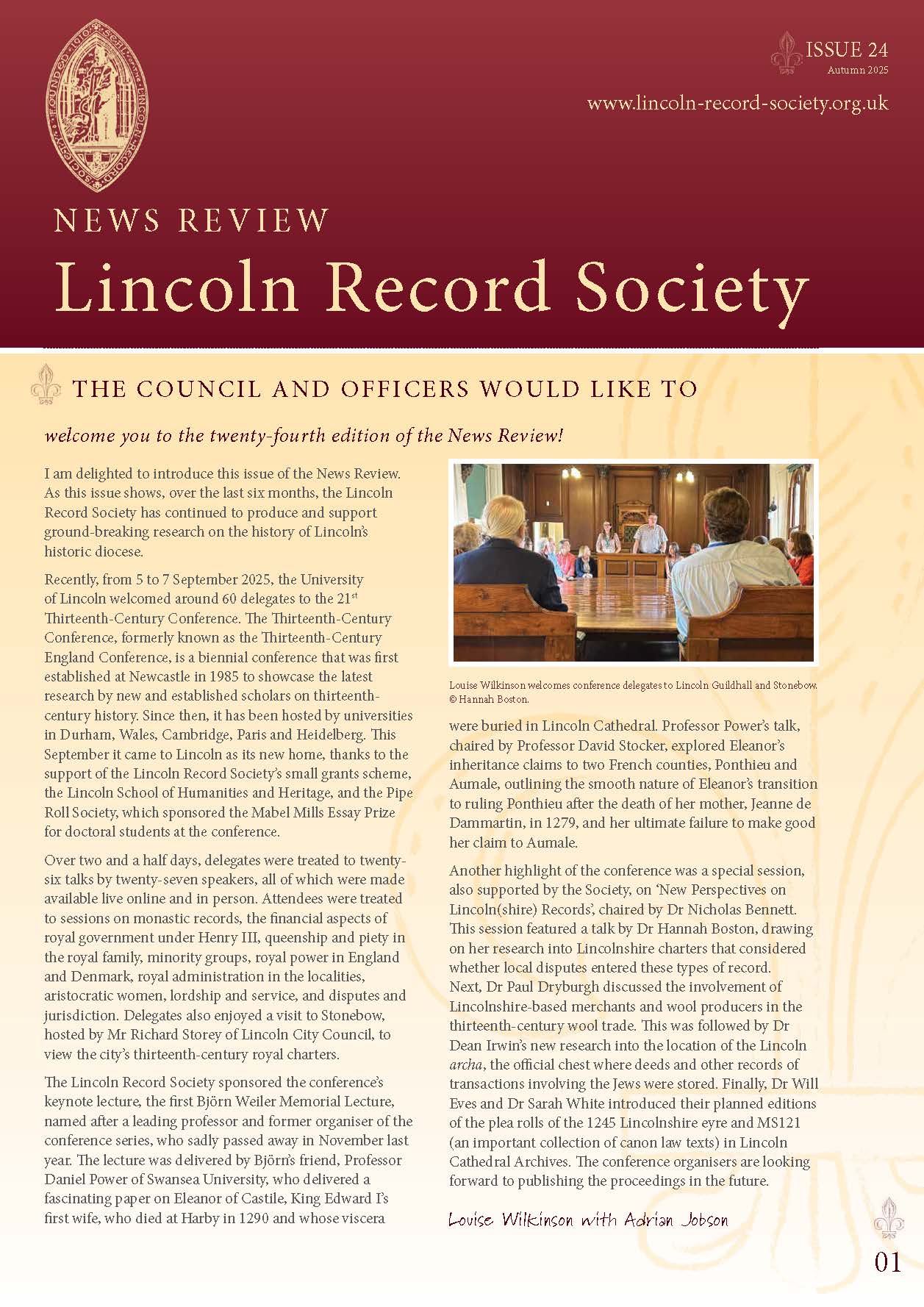 Lincoln Record Society News Issue 24 cover